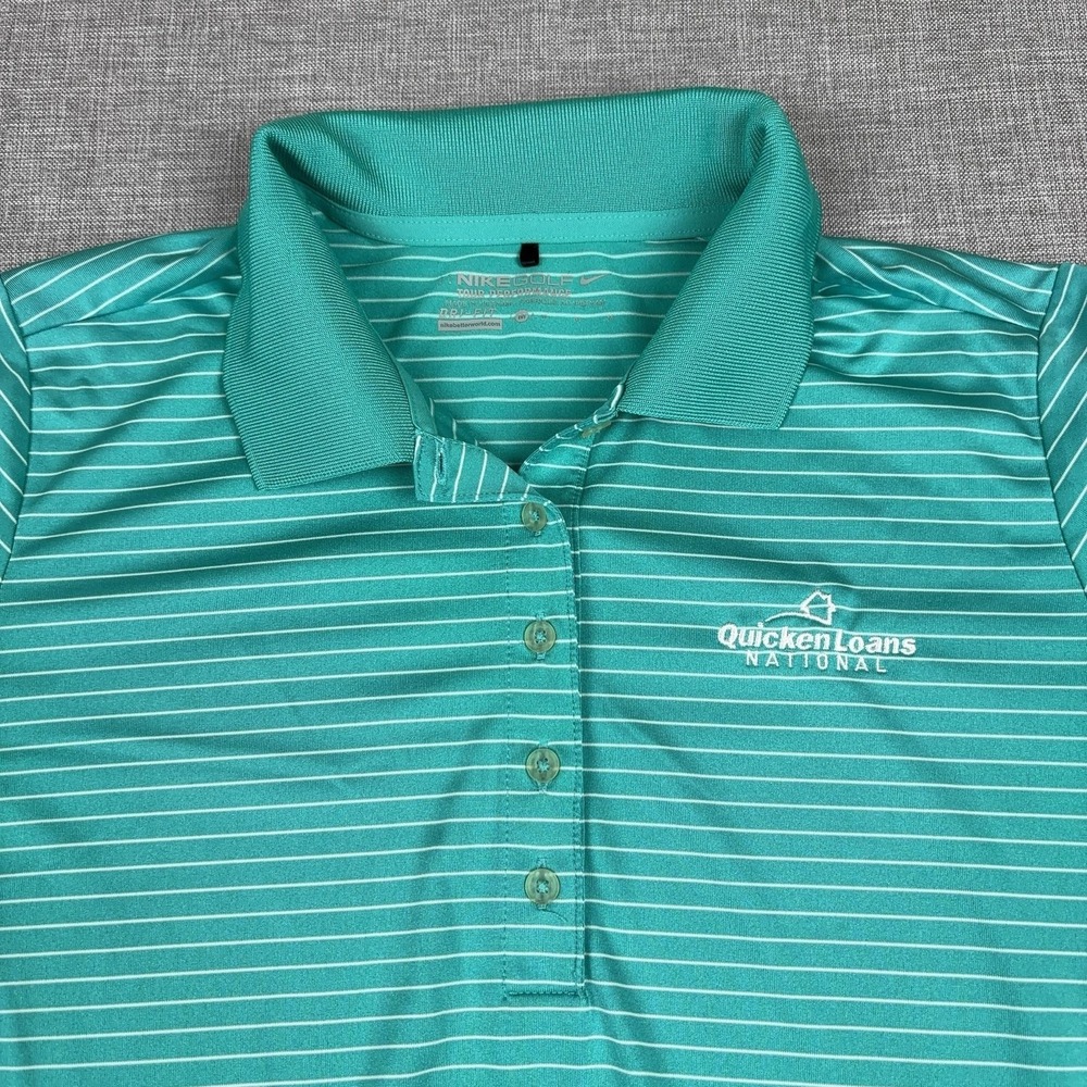 Nike Golf Polo Shirt Womens Medium Green Striped Dri-FIT Quicken Loans National